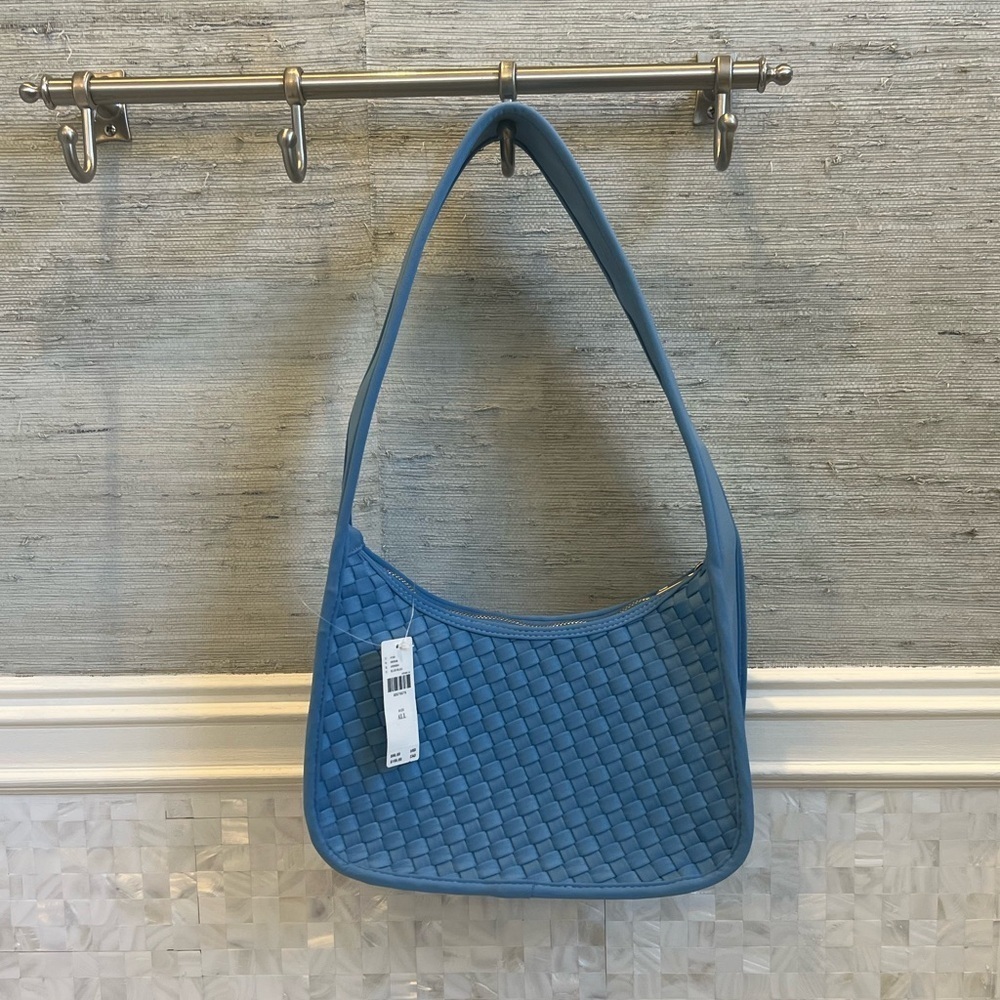 NWT new Anthropologie woven neoprene shoulder bag zip blue nylon purse - Picture 3 of 17
